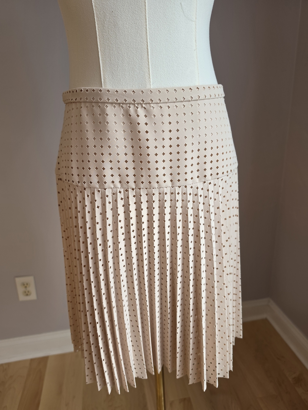 J. Crew Beige Laser-Cut Pleated Midi Skirt